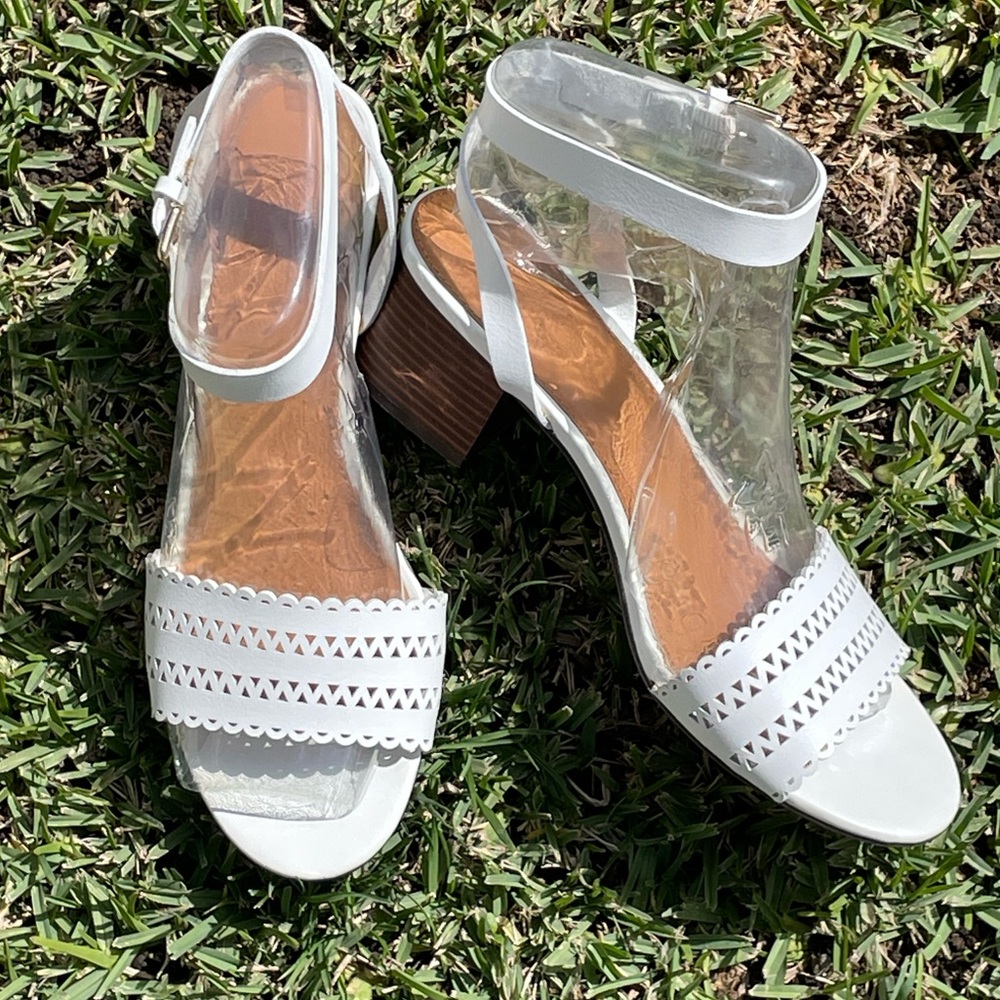 J. Crew White Sandals with Ankle Strap and Perforated Design